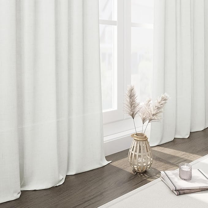 Nanspring Ivory Linen Curtains 95 Inch Length for Living Room 2 Panel Set Burlap Textured Semi Sheer Linen Drapes Rustic Country Window Treatment Farmhouse Drop Cloth Curtain for Dinning Room