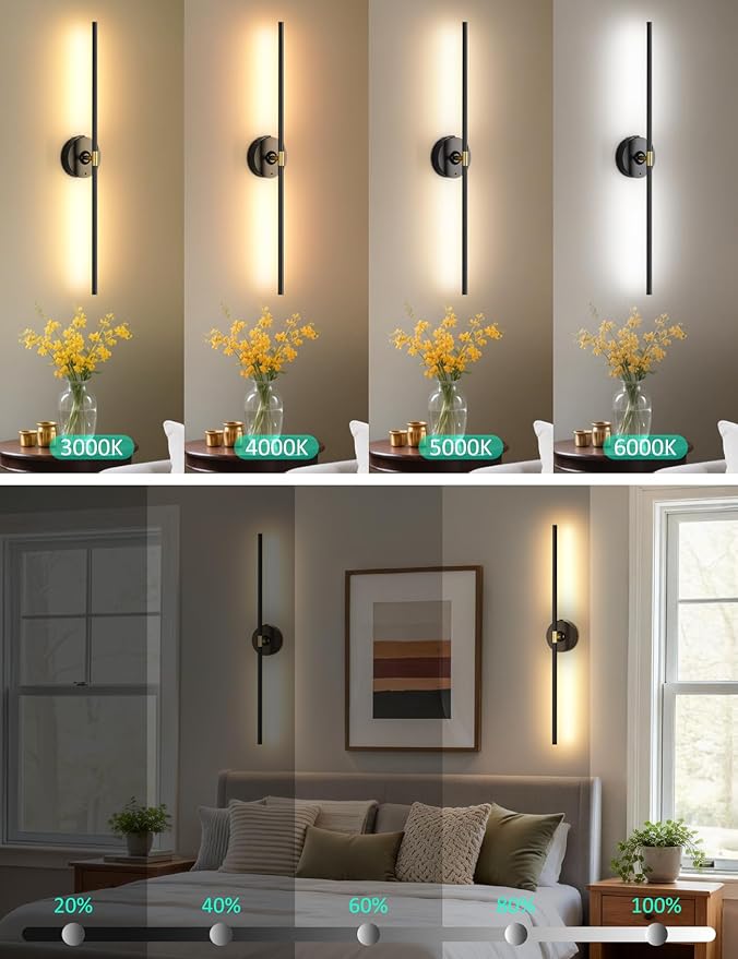 Battery Operated Wall Sconces Set of 2: 10000mAh Rechargeable Wall Lights for Living Room, Dimmable LED Wireless Wall Lamp 360° Rotate Modern Home Decor for Bedroom Hallway Picture Lighting Bathroom