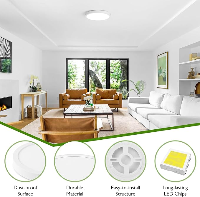 Brightever Flush Mount Ceiling Light Fixture, 15W 1200Lm Flat LED Dimmable, 3CCT 3000K-5000K Color Adjustable, 7 Inch White Modern Ultra-Thin Lamp for Garage, Stairwell (10 Pack)