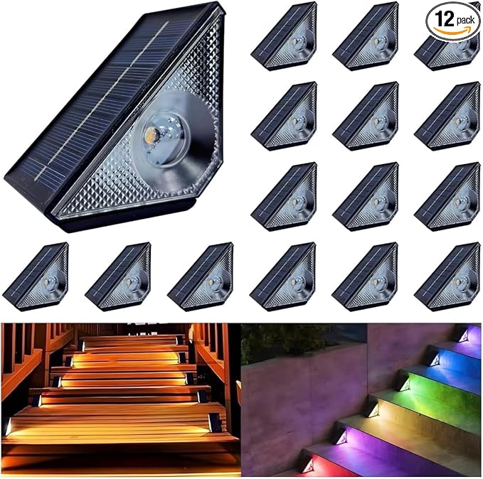 Solar Step Deck Lights Outdoo: 16 Pack Solar Step Light, Waterproof Warm White/7 RGB Color Glow Solar Fence Lights for Patio Stairs Post Pathway Porch Driveway Garden Decor