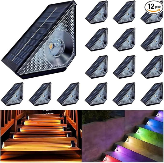 Solar Step Deck Lights Outdoo: 16 Pack Solar Step Light, Waterproof Warm White/7 RGB Color Glow Solar Fence Lights for Patio Stairs Post Pathway Porch Driveway Garden Decor