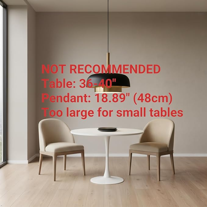 Mid Century Large Pendant Lighting,18.8 inch,Double-Layer,Real Wood Accent,Black and Gold Modern Chandelier for Dining Room,Kitchen, Living Room