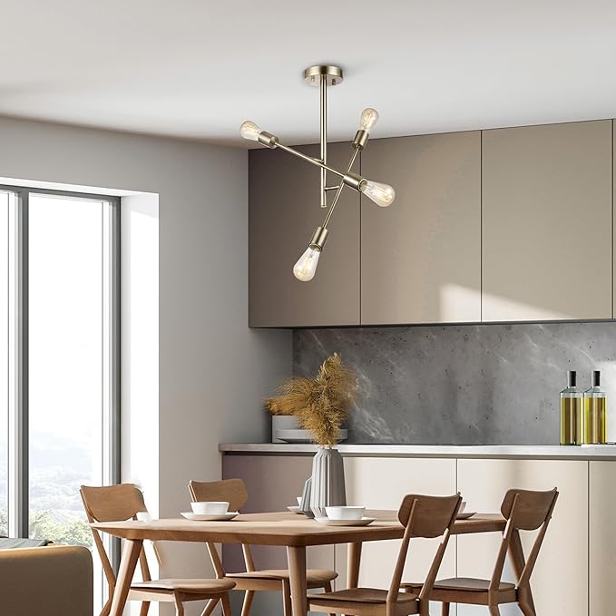 Globe Electric 66000073 4-Light Semi-Flush Mount Adjustable Arm Ceiling Light, Matte Brass, Pivoting Arms, Bedroom Lighting Fixtures Ceiling, Dining Room Fixture, Lighting for Hallway