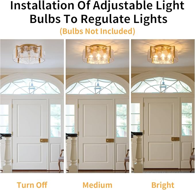 Gold Semi Flush Mount Ceiling Light Fixture, 17.7-Inch Farmhouse Modern Flush Mount Light Glass Drum Lights Foyer Lighting Fixtures for Kitchen Entryway Hallway Bathroom Bedroom Laundry Room