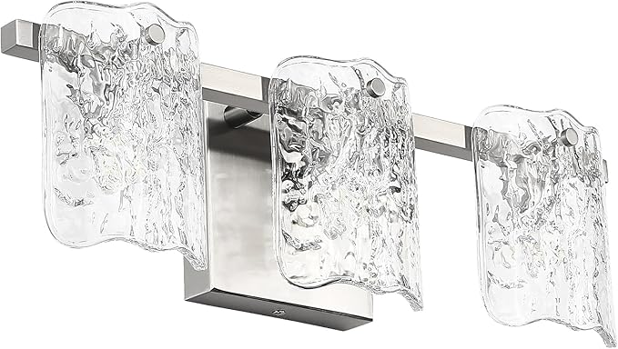 3-Light Bathroom Vanity Light, Brushed Nickel Bathroom Light Fixture Over Mirror with Clear Glass, Modern Bath Wall Sconce Lighting for Bath Restroom, OS-MM5002-3BN