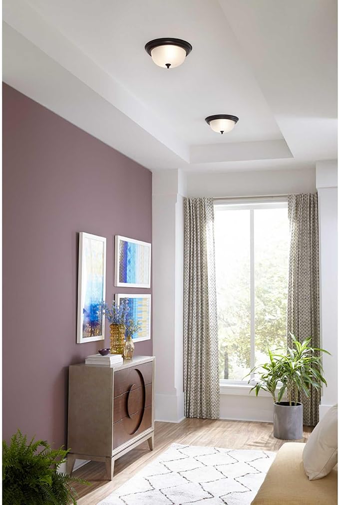 Progress Lighting 2-Light Ceiling Light, Flush Mount Ceiling Light Fixture for Interior Kitchen Lights, Hallway, Bedroom, Living Room, 13-1/4”, 5-7/8”, Polished Chrome, Etched Glass Shade
