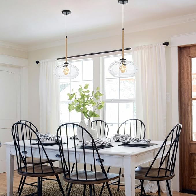 13” Large Hammered Glass Pendant Light Rattan Modern Industrail Chandelier for Kitchen Island Dining Room Hallway, UL Listed