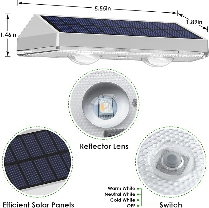LIANGLOME 2 Pack Solar Fence Lights Outdoor, 2PK Solar Outdoor Light Warm White & RGB Solar Powered Lights for Outside Backyard, Patio, Deck Fence, Stair Handrail, Pool and Wall