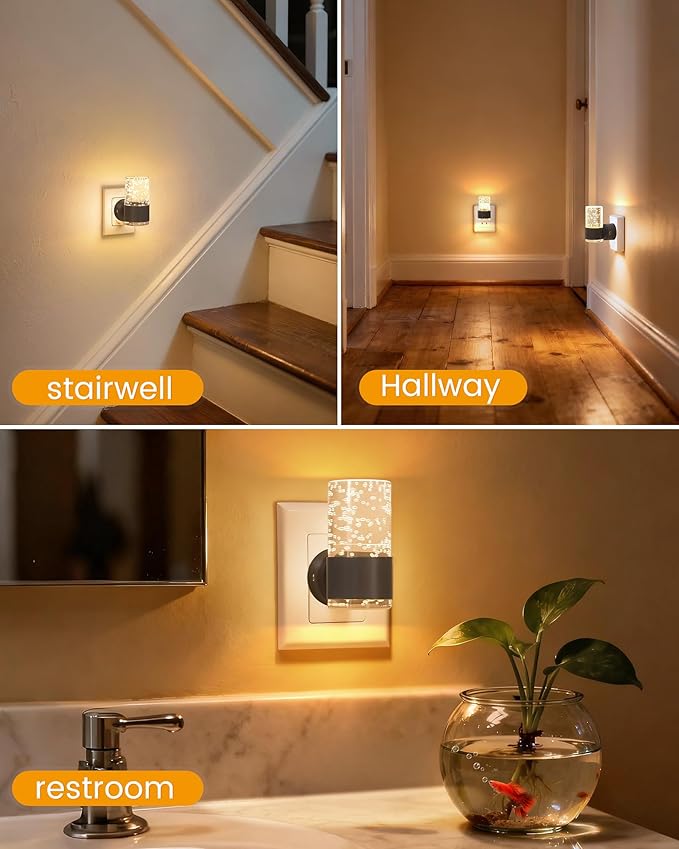 NIORSUN Night Light Plug into Wall, Dimmable Nights Lights with 3 CCT & 5 Brightness Levels, Slim Acrylic Plug in Night Light, Auto Dusk to Dawn Sensor for Stairs, Hallway, Bathroom, Black, 2 Pack