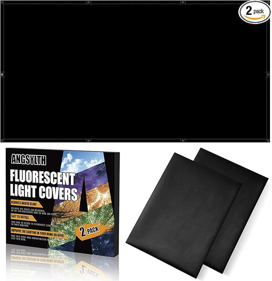 2 Pcs Fluorescent Light Covers - 4 x 2 Feet Covers for Ceiling Lights, Magnetic Light Filters for Classroom, Office, Hospitals, Home (Black)