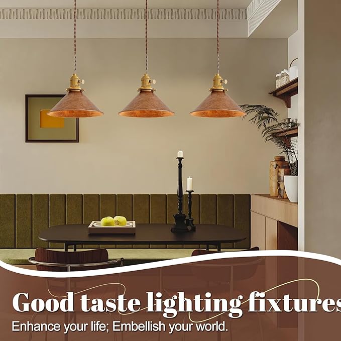 Hanging Pendant Light Rusted Copper Lampshade with Adjustable 6.5Ft Cord Pendant Ceiling Lights Retro Antique Hanging Light for Kitchen Island Living Room and Dining Room