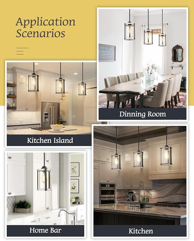 Farmhouse Pendant Light Fixtures, 1-Light Rustic Oak White Pendant Light Fixtures, Mini Glass Hanging Lighting with Rod for Kitchen Island Bar Bedroom, Adjustable Length, OS-3015