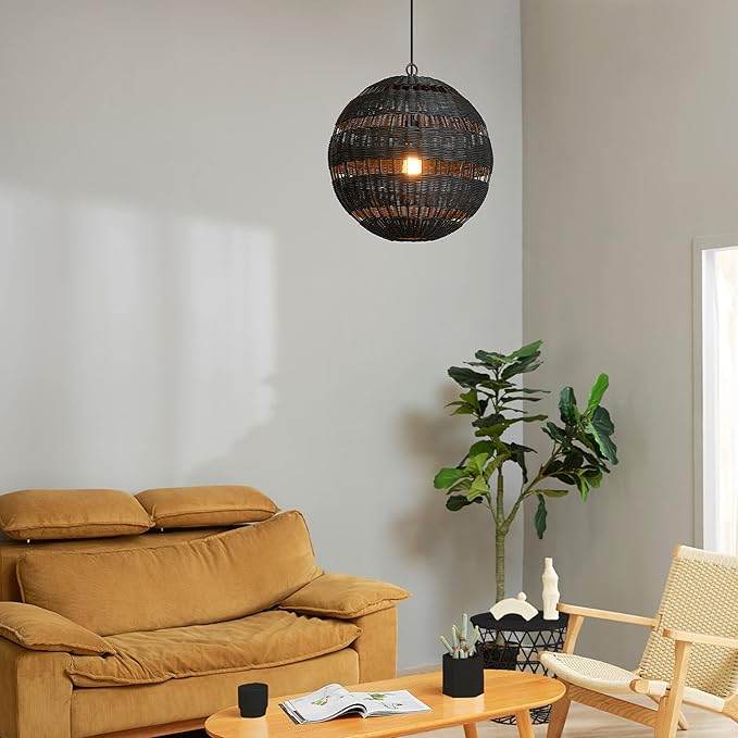 GLOBE Electric Novogratz x 65838 Beth 1-Light Pendant Lighting, Matte Black, Bulb Not Included