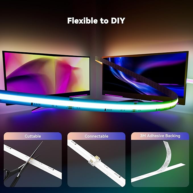 MIWISE LED Strip Lights,RGB Smart IC COB LED Strip Light Color Chasing,32.8ft Multicolor Flexible LED Tape Light,Music Sync with APP Control,Addressable DIY,for Cabinet,Bedroom,Party Decor