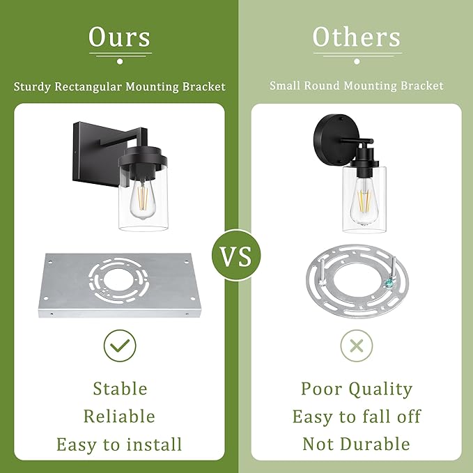 Espird Matte Black Wall Lights, Set of 2 Wall Sconce with Clear Glass Shade, Farmhouse Sconce Lights, Wall Mount Lamp for Bedroom Mirror Living Room