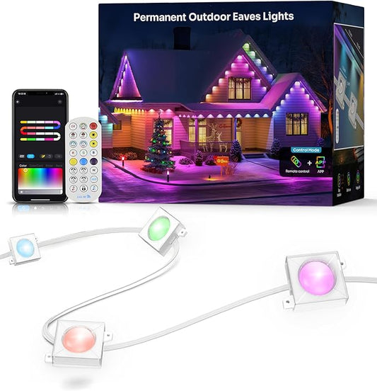150FT RGB+IC LED Permanent Outdoor Lights: Eave Lights with Smart APP & Remote Control, 72 Scene Modes, Waterproof IP65 for Holiday Christmas Decorations