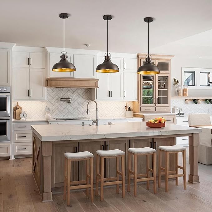 Refice 2 Packs Farmhouse Pendant Lights, Oil Rubbed Bronze Matte Pendant Lighting for Kitchen Island Industrial Adjustable Height Vintage Dome Hanging Light Fixtures for Barn, Dining Room