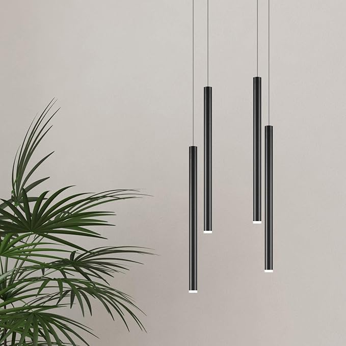 CANALIS 4 Mini Pendant Lighting Black - LED Hanging Light Fixture for Kitchen Island, Bar, Foyer - Cluster Pendants - Dimmable, Adjustable Wire, Lamp Bulb Included