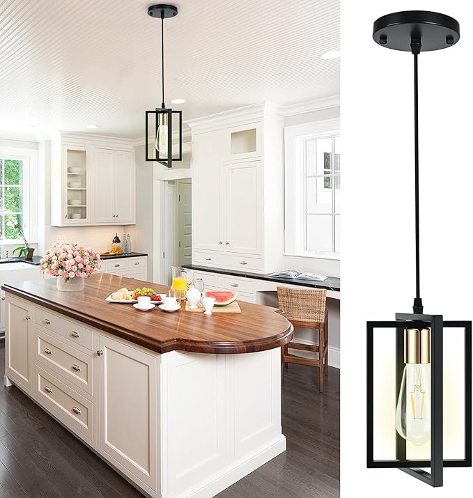 Black Pendant Lights Kitchen Island, Industrial Hanging Light Fixture with Durable Metal Shades, 1 Pack Kitchen Island Lighting for Dining Table, Entryway, Restaurant
