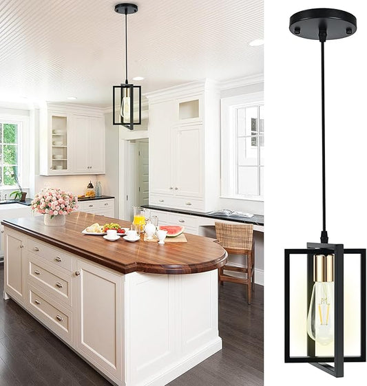 Black Pendant Lights Kitchen Island, Industrial Hanging Light Fixture with Durable Metal Shades, 1 Pack Kitchen Island Lighting for Dining Table, Entryway, Restaurant