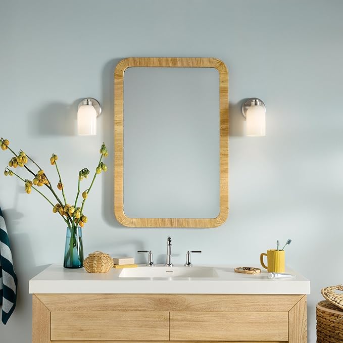 Kichler Shae 1-Light Wall Sconce with White Opal Glass in Brushed Nickel, Modern Vanity Light Fixture for Bathroom Mirror, Hallway, or Fireplace (8.25" H x 5" W), 55200NI