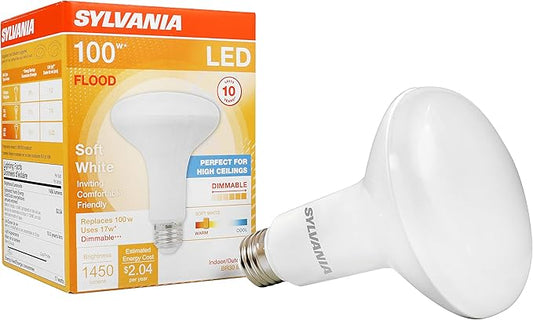 Sylvania LED Flood BR30 Light Bulb, 100W Equivalent Efficient 17W, Dimmable 2700K, Soft White - 1 Pack (40288)