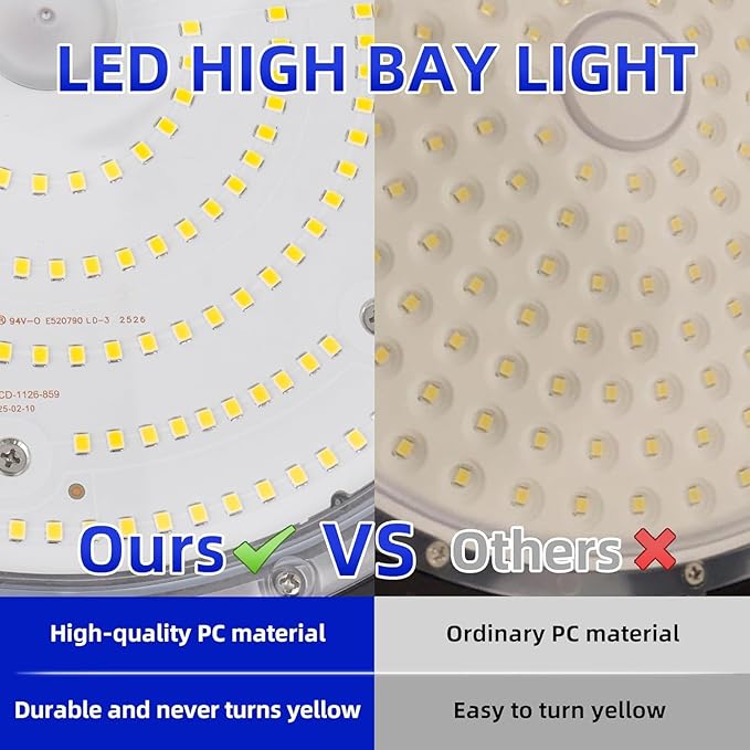 hykolity 2 Pack LED High Bay Light 200W, 5000K UFO LED High Bay Light Fixture with US Plug [600W MH/HPS Equiv.] 100-277V, 26,000lm, IP65 Commercial Warehouse Area Light for Wet Location