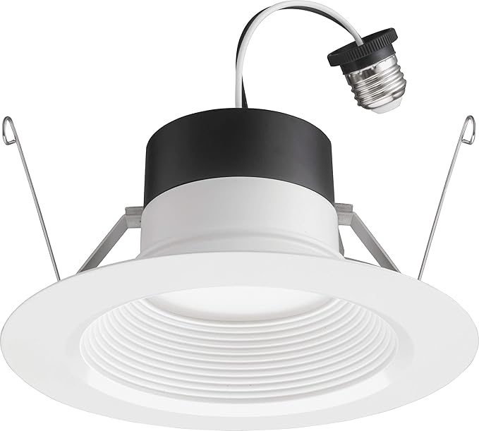 Juno E Series 5"/6" LED Ceiling Light, Baffle Trim Recessed Lighting with 5-in-1 Switchable White Color, 900 Lumens, Wet Rated LED Downlight, Dimmable, White, 6-Pack