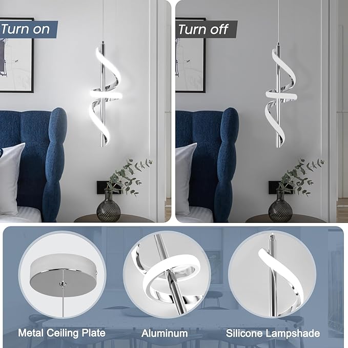 CANEOE Modern LED Pendant Light for Kitchen Island, 3000K-6000K Dimmable Kitchen Island Pendant Lighting for Dining Room Living Room Bedroom Hanging Light Fixtures,1 Pack
