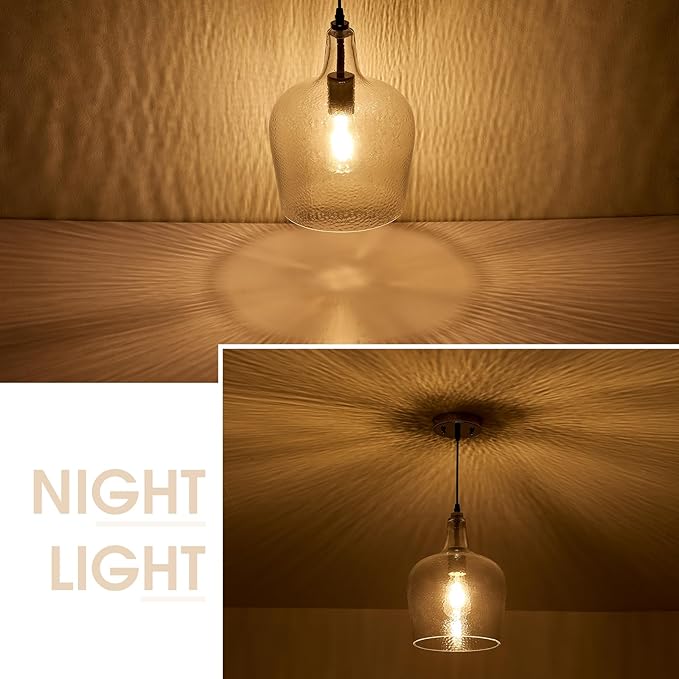 9.25”Chrome Hammered Glass Pendant Light Modern 1 Light Single Dome Pendent Lighting Fixtures for Kitchen Island Dining Room Hallway, UL Listed