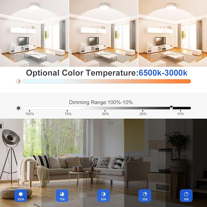 Battery Operated Motion Sensor Ceiling Light Fixture-Wireless Motion Sensor Light Indoor with Remote/Timer, Battery Powered Closet Light Cordless for Hallway Stair Garage Pantry Laundry 3000K-6500K
