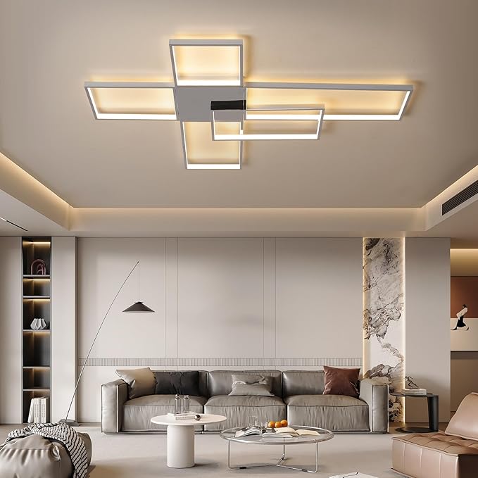 Dimmable with Remote Control LED Ceiling Light 3000K-7000K Flush Mount Luminaire Black Finished Chandelier for Living Room Dining Room Bedroom Kitchen (Chrome-VL17025-WK-L)