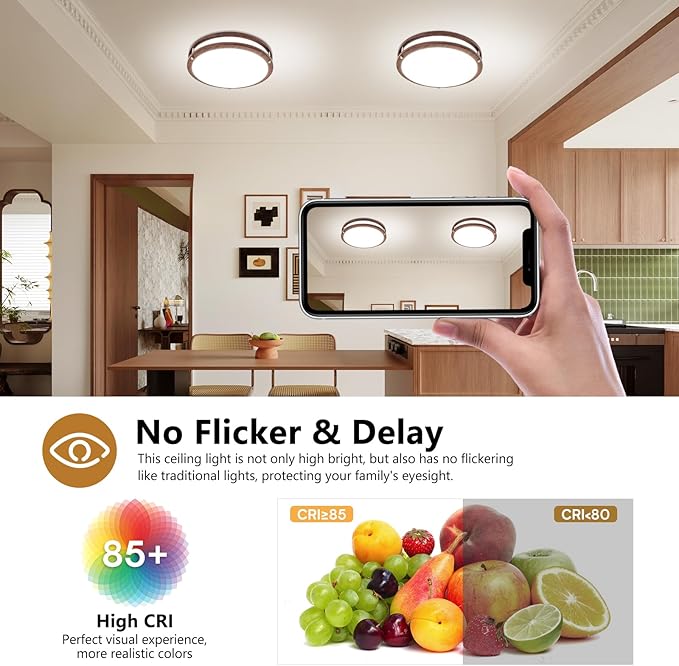 Flush Mount Ceiling Light - 2 Pack 36W 3000K/3500K/4000K/5000K/6000K Dimmable Led Ceiling Light Fixture for Kitchen Hallway Bedroom Bathroom (2, Nussbaum, 12 Inch)