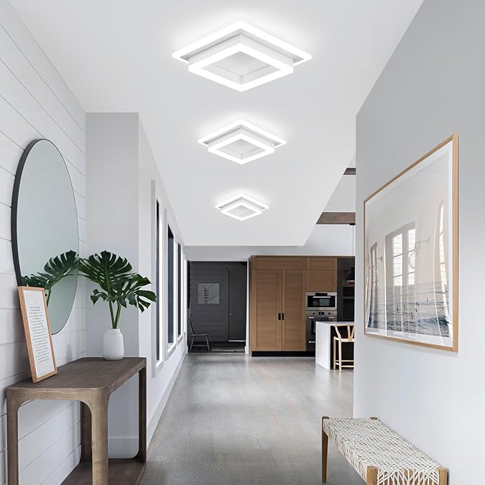 EIDISUNY 32W Flush Mount Modern LED Ceiling Lights, Small Hallway Ceiling Light, Cool White 6000K Acrylic LED Kitchen Ceiling Light Fixtures for Bedroom Dining Room Bathroom (3 Pack)