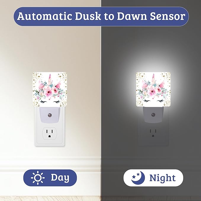 Cute Unicorn Night Light with Dusk to Dawn Light Sensors, Plug-in Wall Led Night Lights, Energy Efficient Lamp for Bedroom,Bathroom,Kitchen,Hallway,Stairs, Gifts Ideal for Girls Women