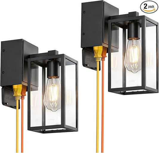 WIHTU Outdoor Wall Light Fixtures with GFCI Outlet, 2-Pack Waterproof Porch Lights, Alunmium Exterior Lighting Fixture Modern Outside Light Wall Mount for House Patio Front Door Garage Entryway Garden