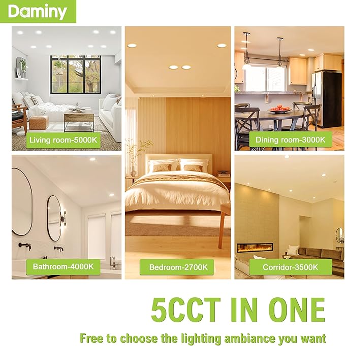 DAMINY 12 Pack 6 Inch 5CCT LED Recessed Light with Night Light,Ultra-Thin,Canless recessed Lighting 6 in,12W=110W,1000LM,Dimmable Wafer Lights,ETL Certificated