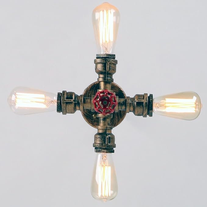 UNITARY Farmhouse Bedroom Semi Flush Mount Ceiling Light Rustic Copper Metal Sputnik Hallway Ceiling Light Fixture with 4 E26 Bulb Sockets Entryway Flush Mount Light Kitchen Light Fixture