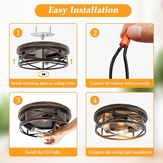 3-Light Flush Mount Ceiling Light Fixture, Farmhouse Ceiling Lights for Kitchen, Modern Black Close to Ceiling Light for Hallway Bedroom Balcony Porch Stairway, E26 (Oil Rubbed Bronze, 1 Pack)