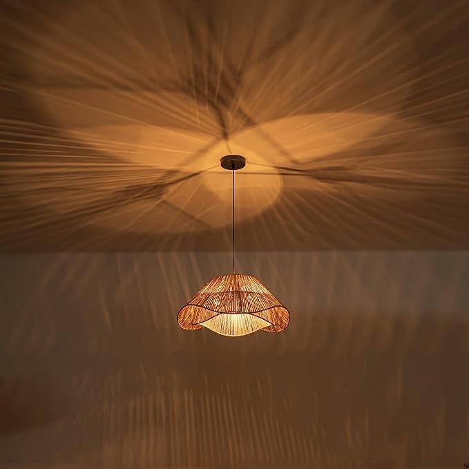 LumStory 19.7” Rattan Pendant Light Fixture Boho Farmhouse Woven Rattan Chandelier for Dining Room, 3-Light Large Bohemian Rustic Wicker Ceiling Hanging Lamp Over Table for Kitchen Island, Living Room