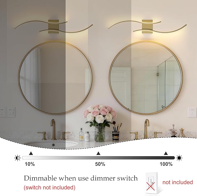KARTOOSH 2 Pack Gold Light Fixture Hardwired Bathroom Vanity Lights Fixtures Over Mirror 31.5 Inch 3CCT Dimmable Modern Wall Lights for Mirror Kitchen Living Room Cabinet Porch Hallway