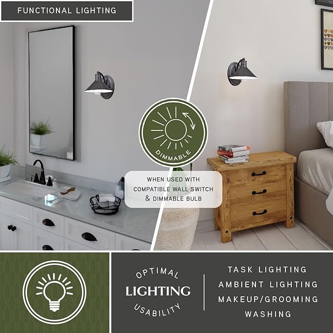 VAXCEL Akron 1-Light 8 inch Wide Oil Rubbed Bronze and Matte White Farmhouse Bathroom Vanity Lighting Fixture, Metal Shade, Dimmable, LED Compatible, Wall Mounted Steel Sconce