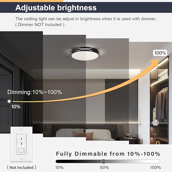 Modern Dimmable LED Flush Mount Ceiling Light, 2700K-6000K Selectable Round Close to Ceiling Lighting Fixtures, Metal Minimalist Black Ceiling Lamp for Bedroom, Kitchen, Hallway, Laundry Room