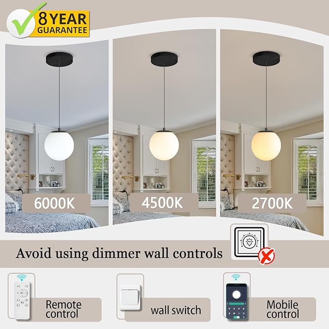 ykolupty Globe Pendant Light, Modern Hanging Lighting Fixture,Matte Black Chandelier with Clear Glass Shades Pendant Light for Kitchen Island, Dining Room, Living Room, Entry Hallway