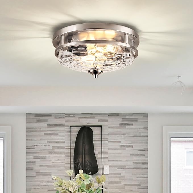 Flush Mount Ceiling Lights, 2-Light Farmhouse Close to Ceiling Light, Industrial Ceiling Lighting Fixture for Kitchen Hallway Bedroom Living Room Stairways Porch (Brushed Nickel)