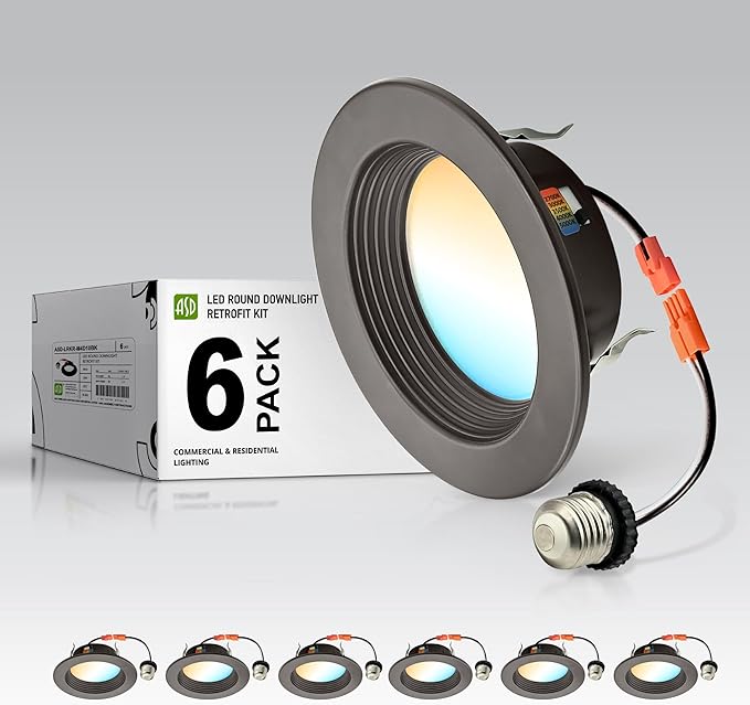 ASD 6 Pack Bronze 4 Inch Retrofit LED Recessed Light - 10W 2700K-5000K 849LM Retrofit LED Recessed Lighting 4 Inch, Dimmable Bronze Recessed Lights, Wet Rated Baffle Trim Can Lights, ETL, Energy Star