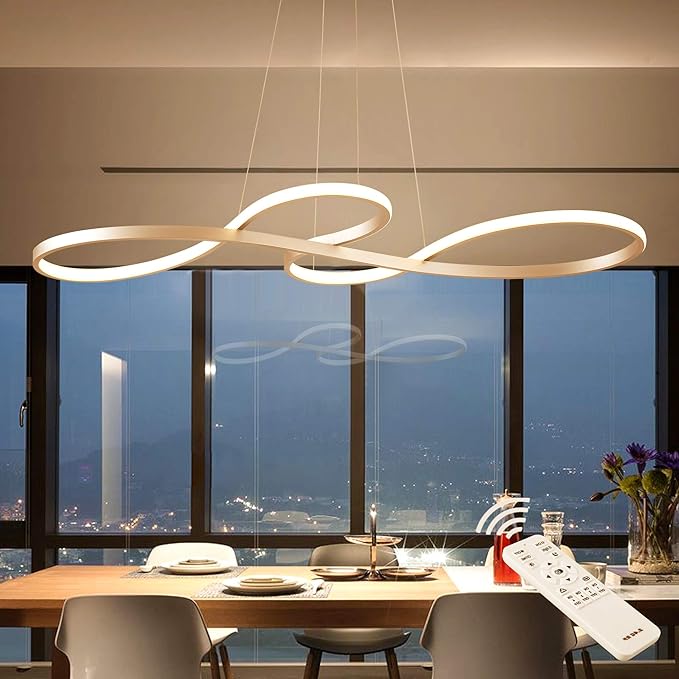 Modern LED Chandelier Dining Room Pendant Light Dimmable Creative Chandelier Remote Control Color/Brightness 3000-6000K Adjustable Hanging Lamp for Bedroom Living Room Kitchen 60W (Silver)