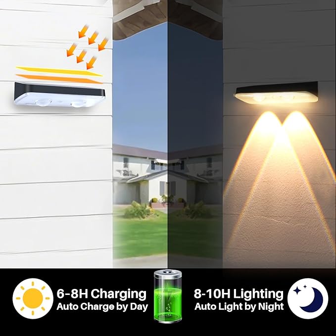 Solar Fence Lights Downlights 3000K/4000K/6000K Dusk to Dawn (8 Pack) | Bright LED Lens Downlights Waterproof 3 Modes Deck Lighting Solar Powered for Wall Fence Step Porch