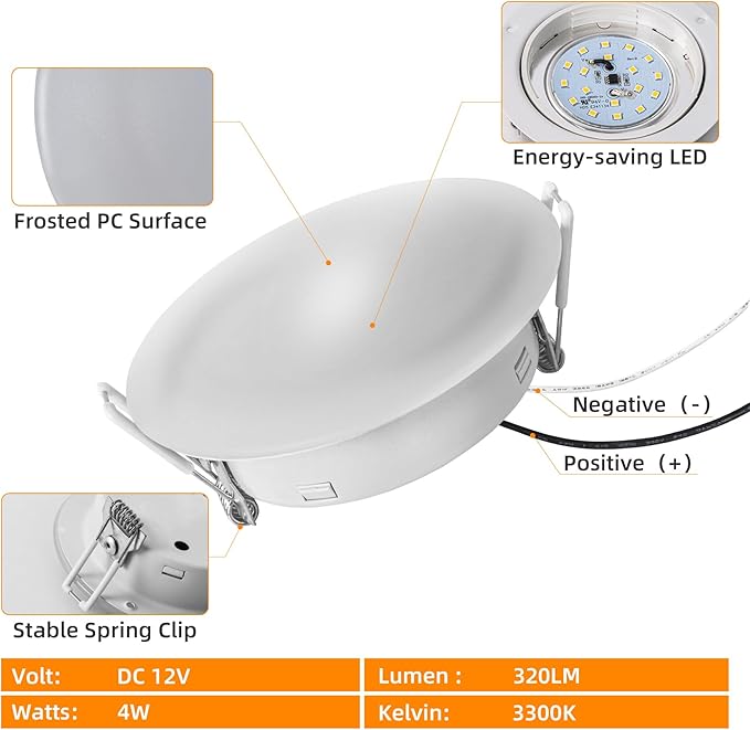 8 Pack Recessed RV Ceiling Light,4.5in Led Puck Lights,DC12V Camper Light,RV Interior Down Lights for Motorhome Trailer Boat Under Cabinet Lighting,4W/3300K/320LM, Warm White