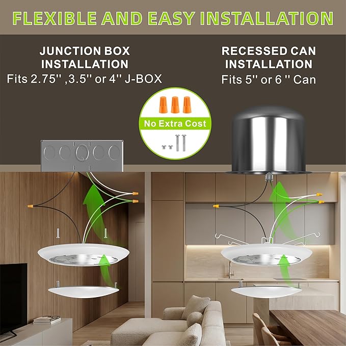 6 Inch LED Disk Light 5CCT 6-Pack, 16.5W Dimmable 2700K-6000K Selectable, 1100LM Damp Rated, Low Profile for Bedroom, Kitchen, Bathroom, ETL & FCC Listed